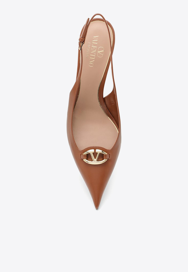 Valentino VLogo 60 Slingback Pumps in Calf Leather Brown 4W0S0JB7EEY/O_VALE-N58