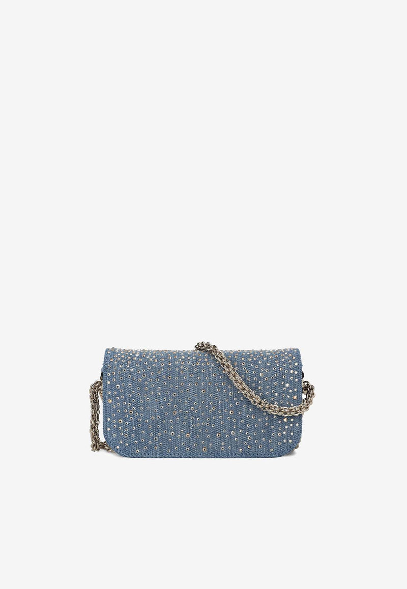 Valentino Locò Crystal Embellished Denim Shoulder Bag Blue 4W2B0K53IWC Y7Y