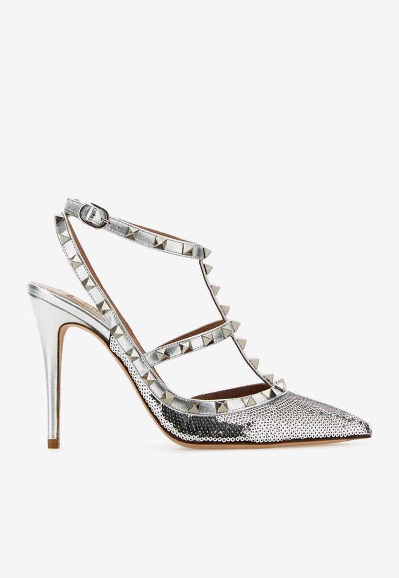 Valentino Rockstud 100 Embellished Pumps 4W2S0393CKS S13 Silver