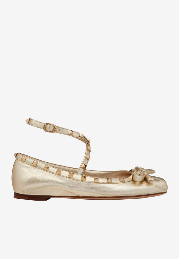 Valentino Rockstud Ballerinas in Laminated Nappa Leather 4W2S0HB6JXH R16 Platinum