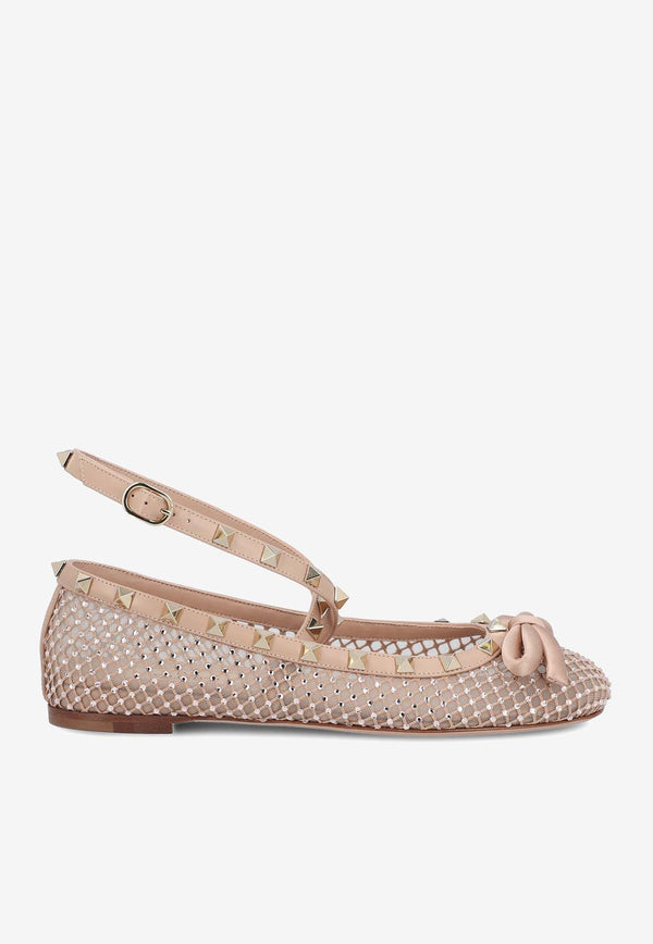 Valentino Rockstud Crystal Mesh Ballerinas 4W2S0HB6NCE MZQ Blush