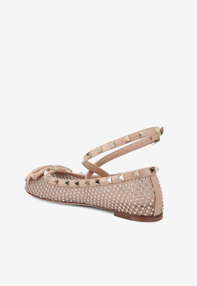 Valentino Rockstud Crystal Mesh Ballerinas 4W2S0HB6NCE MZQ Blush