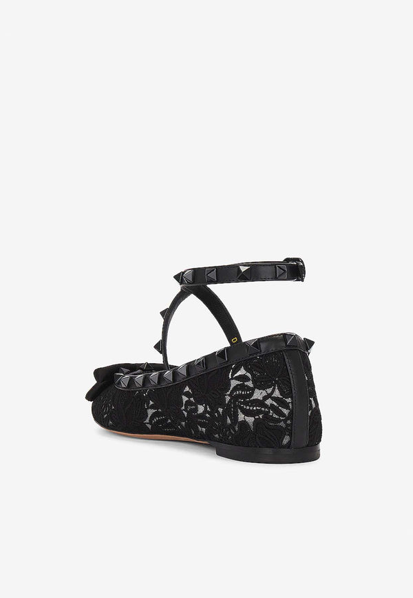 Valentino Rockstud Macramé Lace Ballerinas 4W2S0HB6YYY 0NO Black