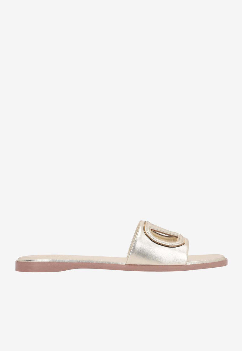 Valentino VLogo Cut-Out Flat Sandals in Laminated Leather Metallic 4W2S0IB0YUW 7G0