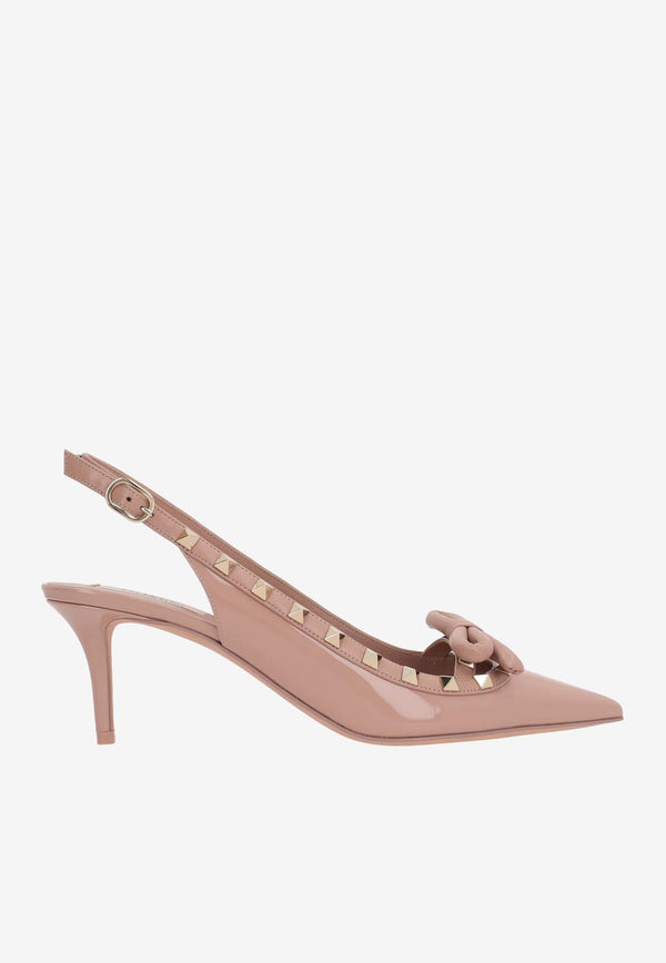 Valentino Rockstud Bow 60 Slingback Pumps in Patent Leather 4W2S0IB8TZE GF9 Blush