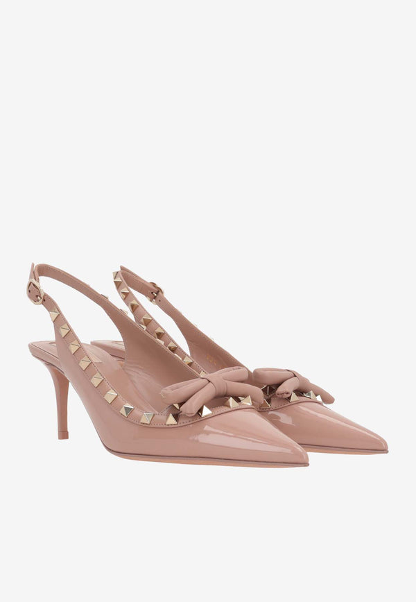 Valentino Rockstud Bow 60 Slingback Pumps in Patent Leather 4W2S0IB8TZE GF9 Blush