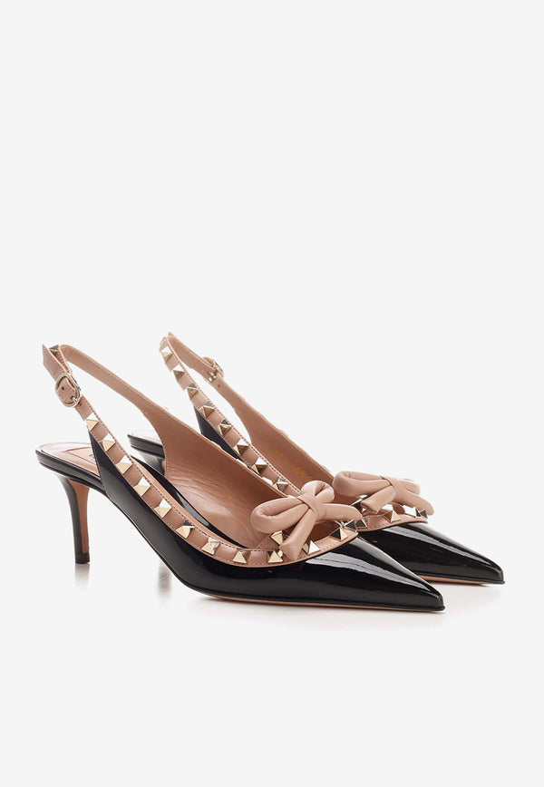 Valentino Rockstud Bow 60 Slingback Pumps in Patent Leather 4W2S0IB8TZE N71 Black