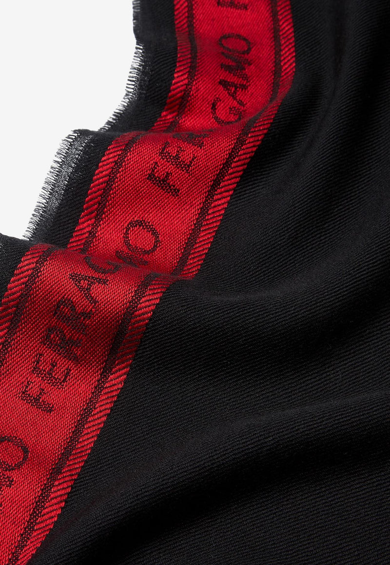 Salvatore Ferragamo Logo Scarf in Wool and Silk 520094 SR LETTERING 762290 NERO/ROSSO Black