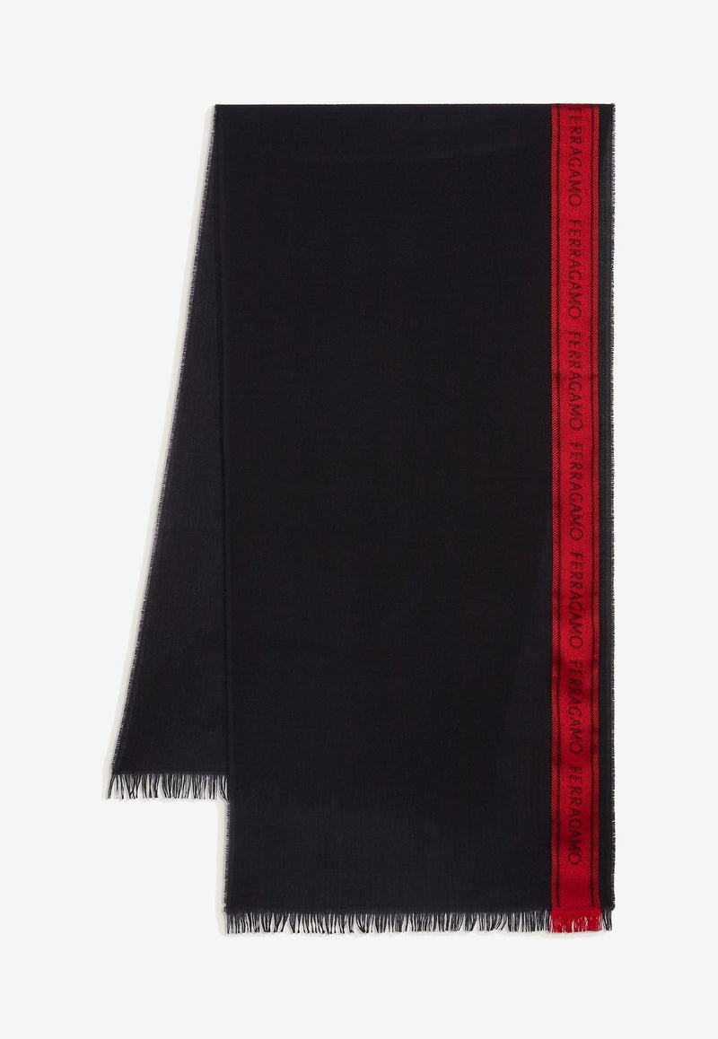 Salvatore Ferragamo Logo Scarf in Wool and Silk 520094 SR LETTERING 762290 NERO/ROSSO Black