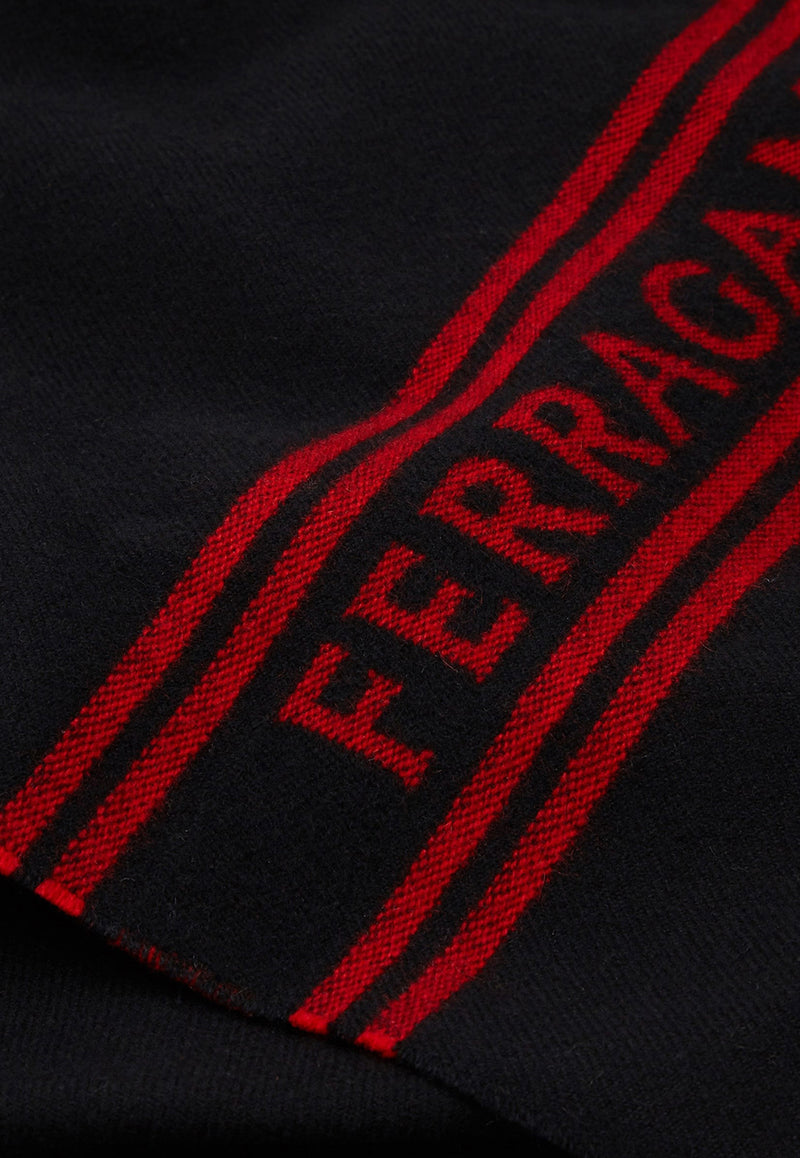 Salvatore Ferragamo Logo Cashmere Fringed Scarf 520106 SR BANDFERR 770207 BLACK/ RED