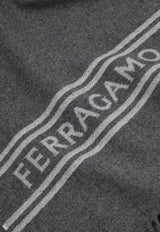 Salvatore Ferragamo Logo Cashmere Fringed Scarf 520106 SR BANDFERR 770209 GREY/ WHITE