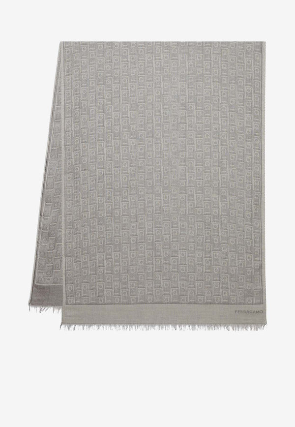 Salvatore Ferragamo Gancini Monogram Print Stole Gray 520118 ST MONOCOT 776123 STONE