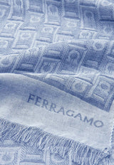 Salvatore Ferragamo Gancini Monogram Print Stole Blue 520118 ST MONOCOT 776124 LIGHT DENIM