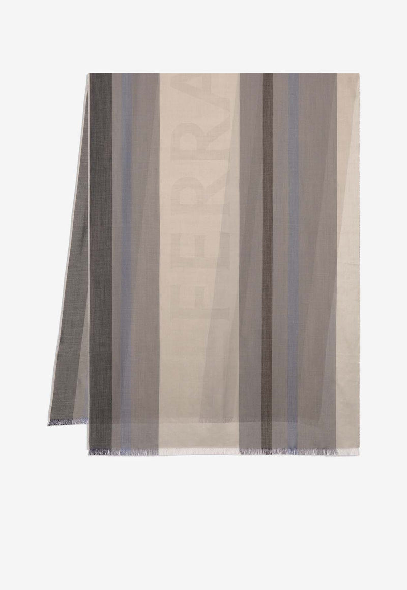 Salvatore Ferragamo Maxi Striped Logo Jacquard Stole Multicolor 520120 ST BIGLOGO 776136 MASCARPONE/GREY