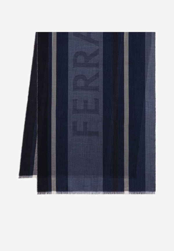 Salvatore Ferragamo Maxi Striped Logo Jacquard Stole Blue 520120 ST BIGLOGO 776139 DENIM/NAVY