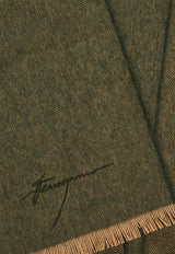 Salvatore Ferragamo Signature Embroidered Cashmere-Blend Scarf Green 520126 SR ZIGGY 779257 OLIVE/CAMEL