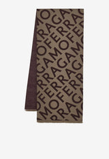 Salvatore Ferragamo Logo Print Reversible Wool Scarf Brown 520128 SR OBLIQUEM 779289 CLAY/BORDEAUX