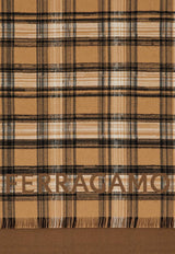 Salvatore Ferragamo Reversible Tartan Wool Scarf Beige 520135 SR CHECKLO 779452 CAMEL/CAMEL SCURO