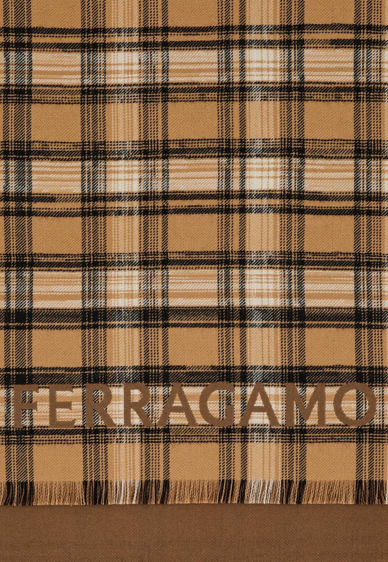 Salvatore Ferragamo Reversible Tartan Wool Scarf Beige 520135 SR CHECKLO 779452 CAMEL/CAMEL SCURO