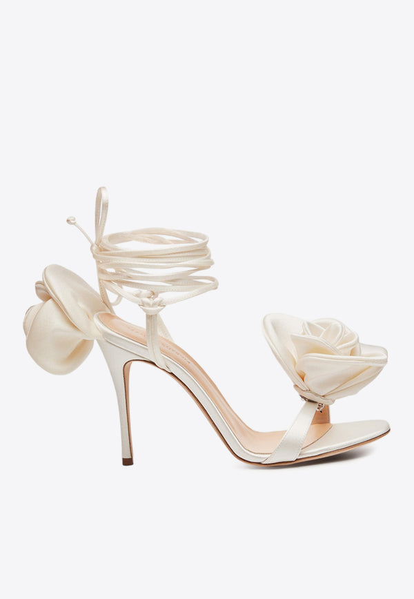 Magda Butrym 105 Double Flower Satin Sandals Cream 526423WHITE