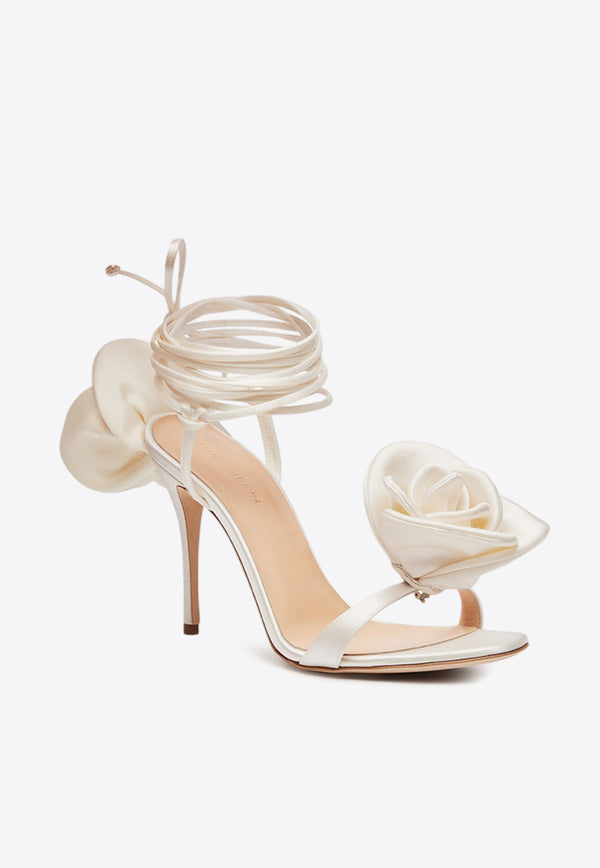 Magda Butrym 105 Double Flower Satin Sandals Cream 526423WHITE