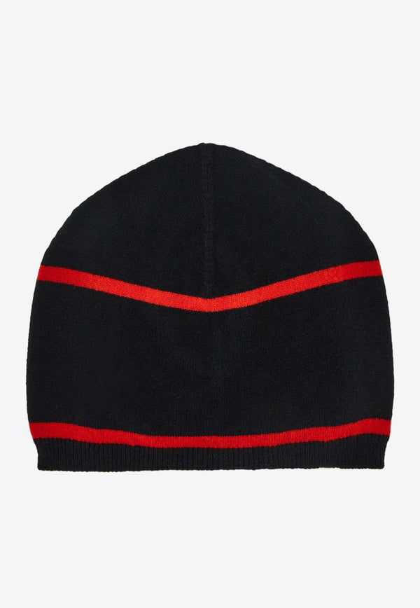 Salvatore Ferragamo Logo Patch Striped Cashmere Beanie Black 560067 CAP CASHSTRI 767584 NERO