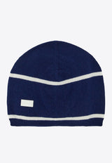 Salvatore Ferragamo Logo Patch Striped Cashmere Beanie Blue 560067 CAP CASHSTRI 767585 MIDNIGHT