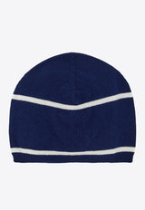 Salvatore Ferragamo Logo Patch Striped Cashmere Beanie Blue 560067 CAP CASHSTRI 767585 MIDNIGHT