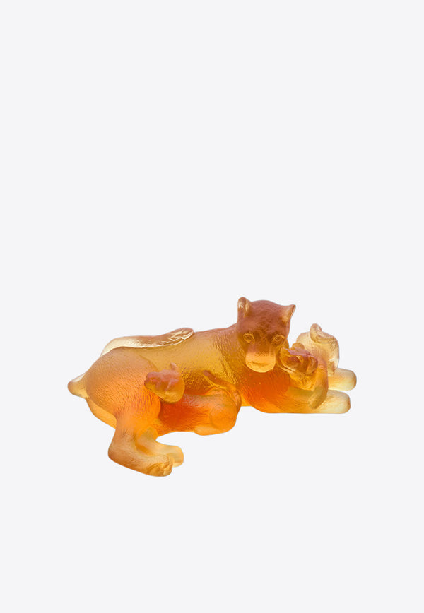 Daum Crystal Lioness 
Cubs Sculpture Amber 5708