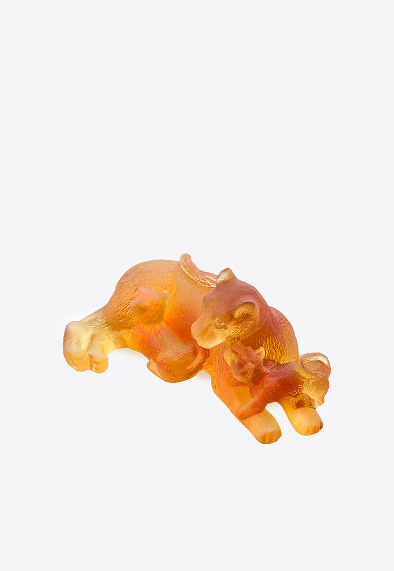 Daum Crystal Lioness 
Cubs Sculpture Amber 5708