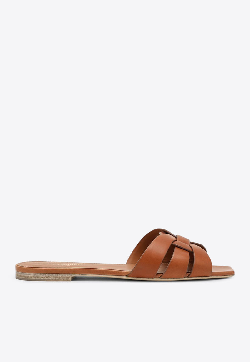 Saint Laurent Tribute Leather Flat Sandals Brown 571952BDA00/Q_YSL-2206