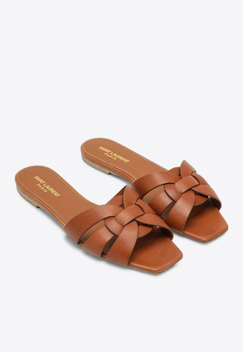 Saint Laurent Tribute Leather Flat Sandals Brown 571952BDA00/Q_YSL-2206