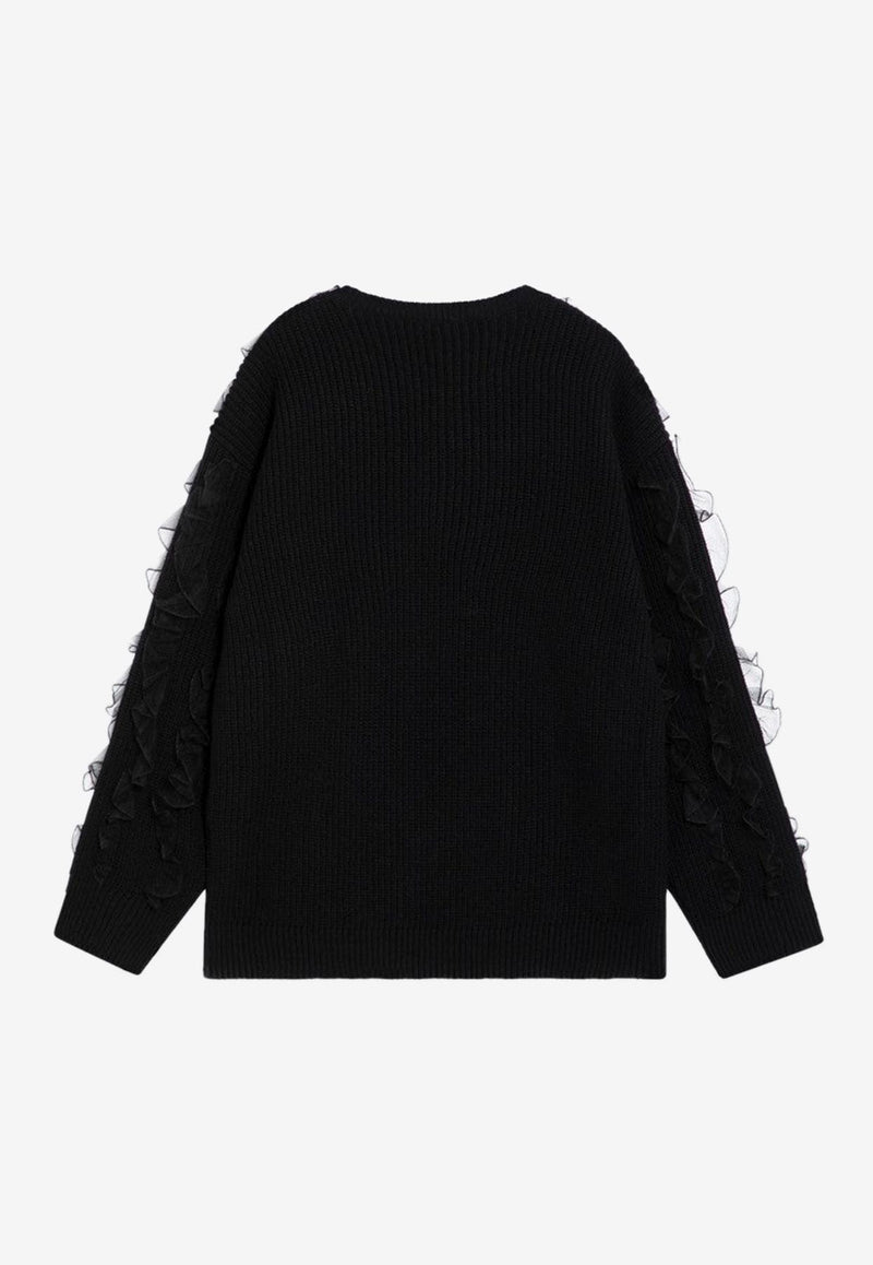 Valentino Knitted Wool Ruffled Sweater Black 5B0KC60L8WH/P_VALE-0NO