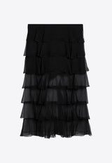 Valentino Semi-Sheer Chiffon Midi Tiered Skirt Black 5B0RAC562UP/P_VALE-0NO