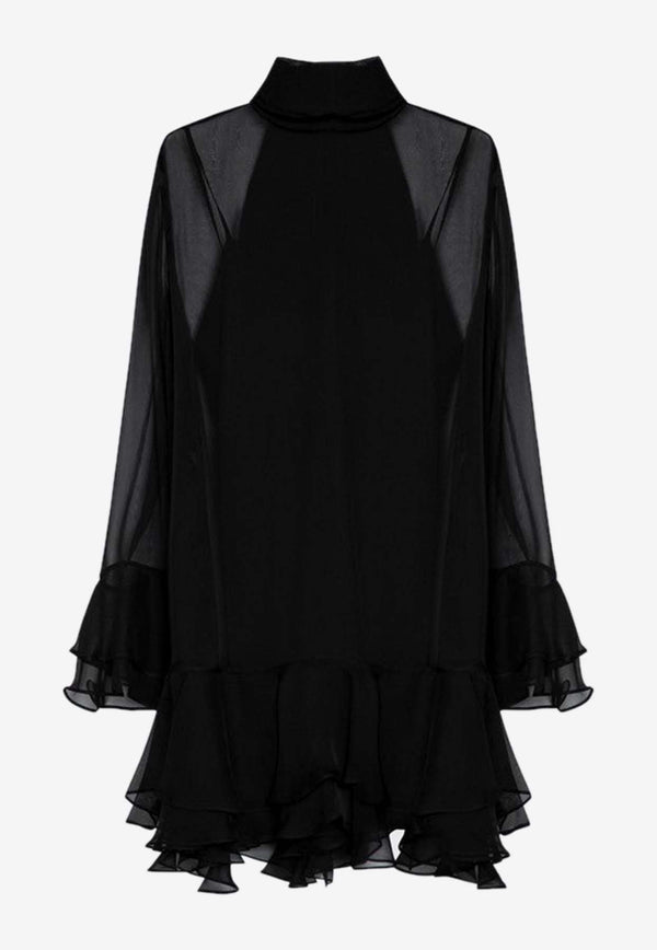 Valentino Semi-Sheer Ruffled Mini Dress Black 5B0VAC552UP/P_VALE-0NO