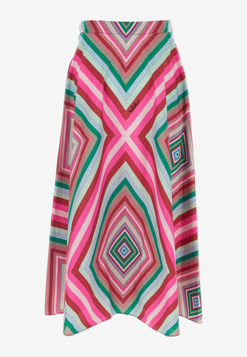 Valentino Geometric Print Midi Skirt Multicolor 5B3RABK98RW M12