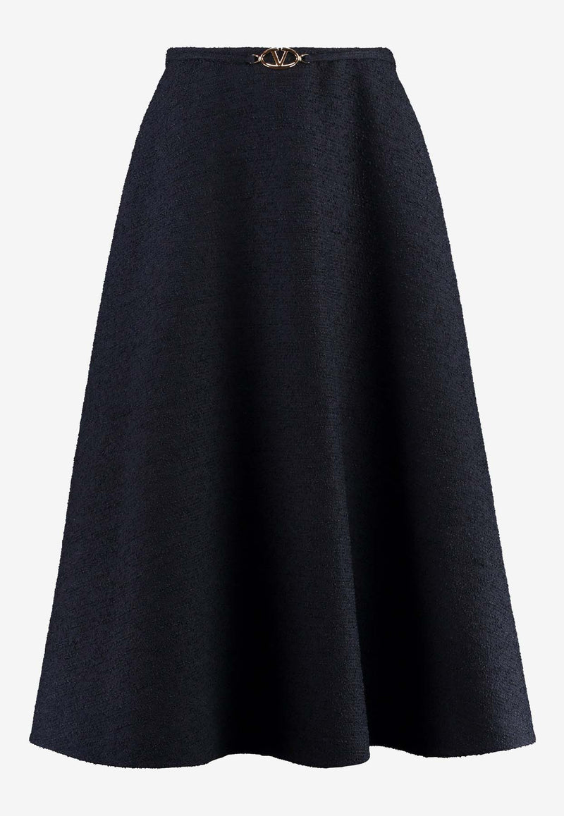 Valentino VLogo Boucle Flared Midi Skirt Blue 5B3RABP07A6 598