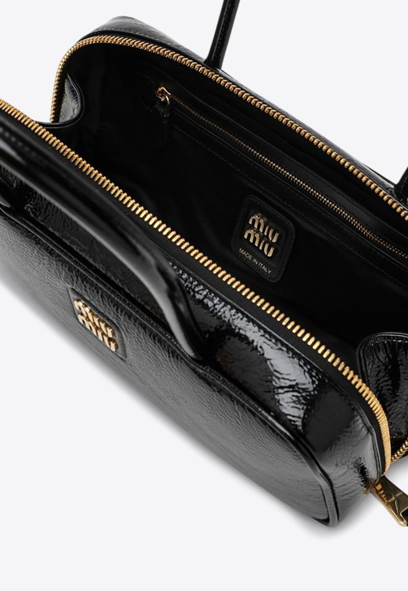 Miu Miu Beau Naplak Patent Leather Shoulder Bag Black 5BB173OLOADNT/Q_MIU-F0002