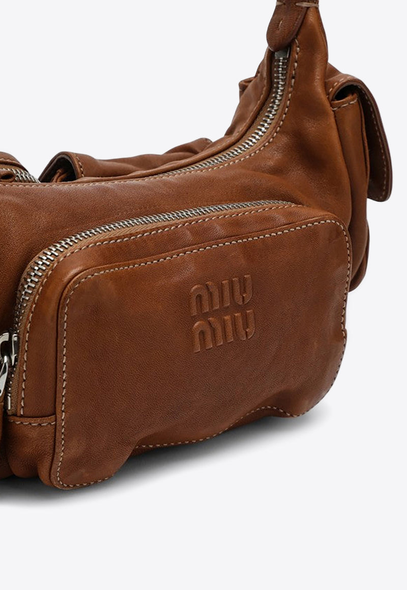 Miu Miu Logo Patch Leather Shoulder Bag Brown 5BC146OOO2CRL/O_MIU-F098L