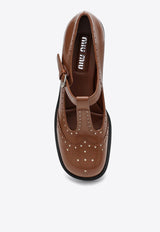 Miu Miu T-strap Leather Brogue Shoes Brown 5E303E035055/P_MIU-F0B24