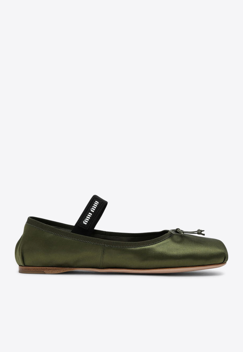 Miu Miu Bow Embellished Satin Ballet Flats Green 5F794DDX05QU6/Q_MIU-F0393