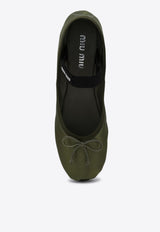 Miu Miu Bow Embellished Satin Ballet Flats Green 5F794DDX05QU6/Q_MIU-F0393