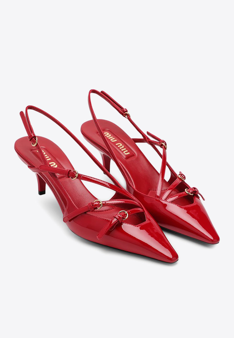 Miu Miu 55 Patent Leather Slingback Pumps Red 5I013EM055069/P_MIU-F0011