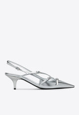 Miu Miu 55 Metallic Leather Slingback Pumps Silver 5I013EM055H4F/Q_MIU-F0118