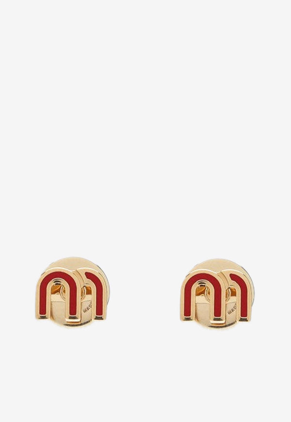 Miu Miu Enameled Logo Stud Earrings Red 5JO9112F6T/Q_MIU-F0011