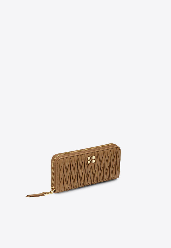 Miu Miu Logo Lettering Zip-Around Wallet in Quilted Leather Caramel 5ML5062FPP/P_MIU-F098L