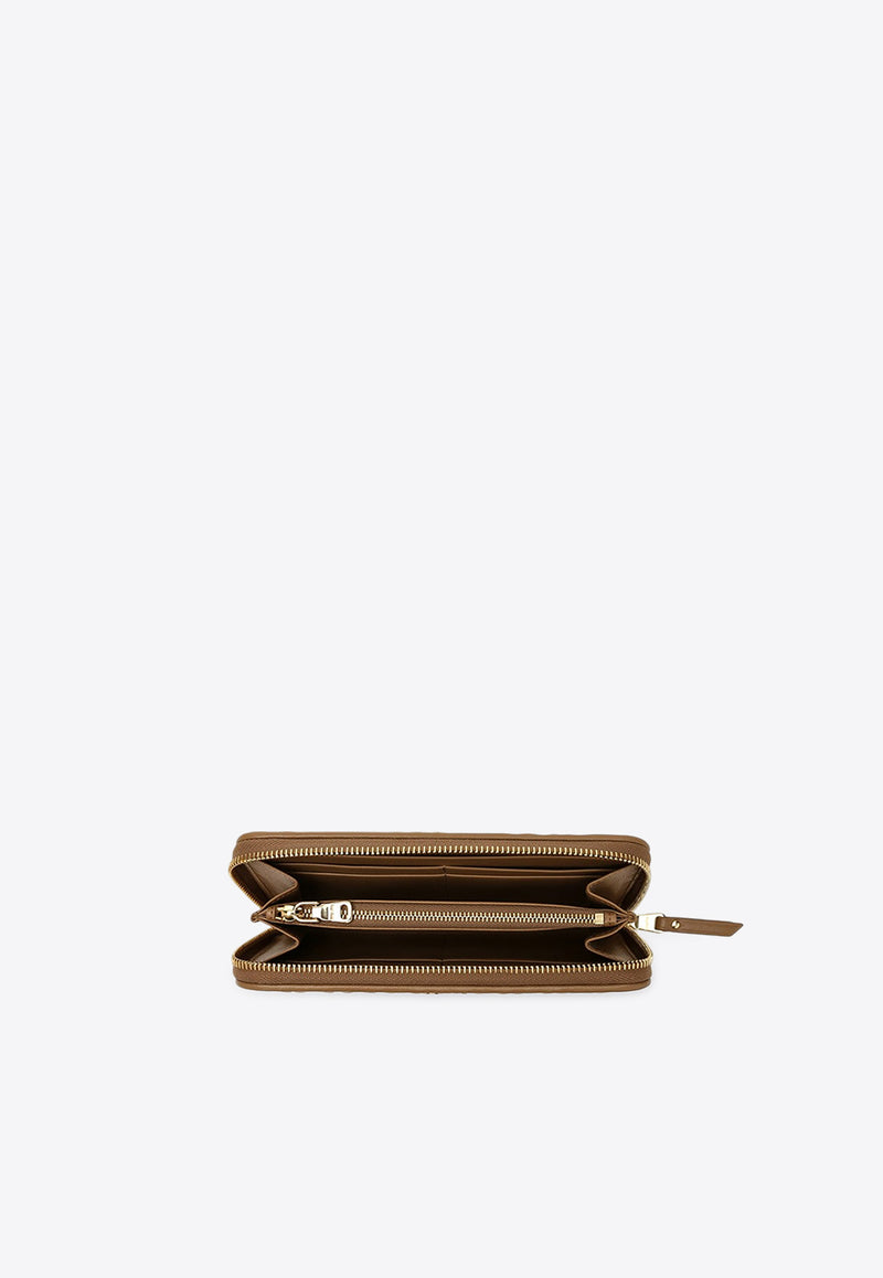 Miu Miu Logo Lettering Zip-Around Wallet in Quilted Leather Caramel 5ML5062FPP/P_MIU-F098L