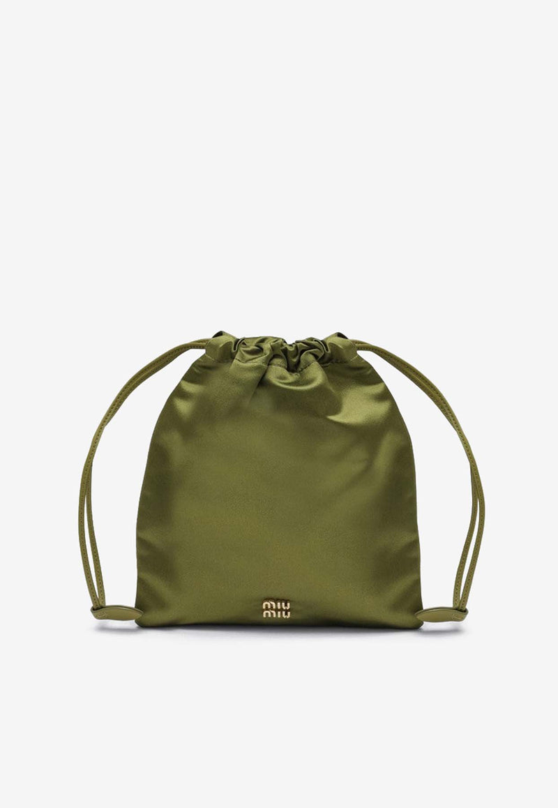 Miu Miu Duchesse Logo Drawstring Pouch Bag Green 5NG0102CTB/P_MIU-F077G