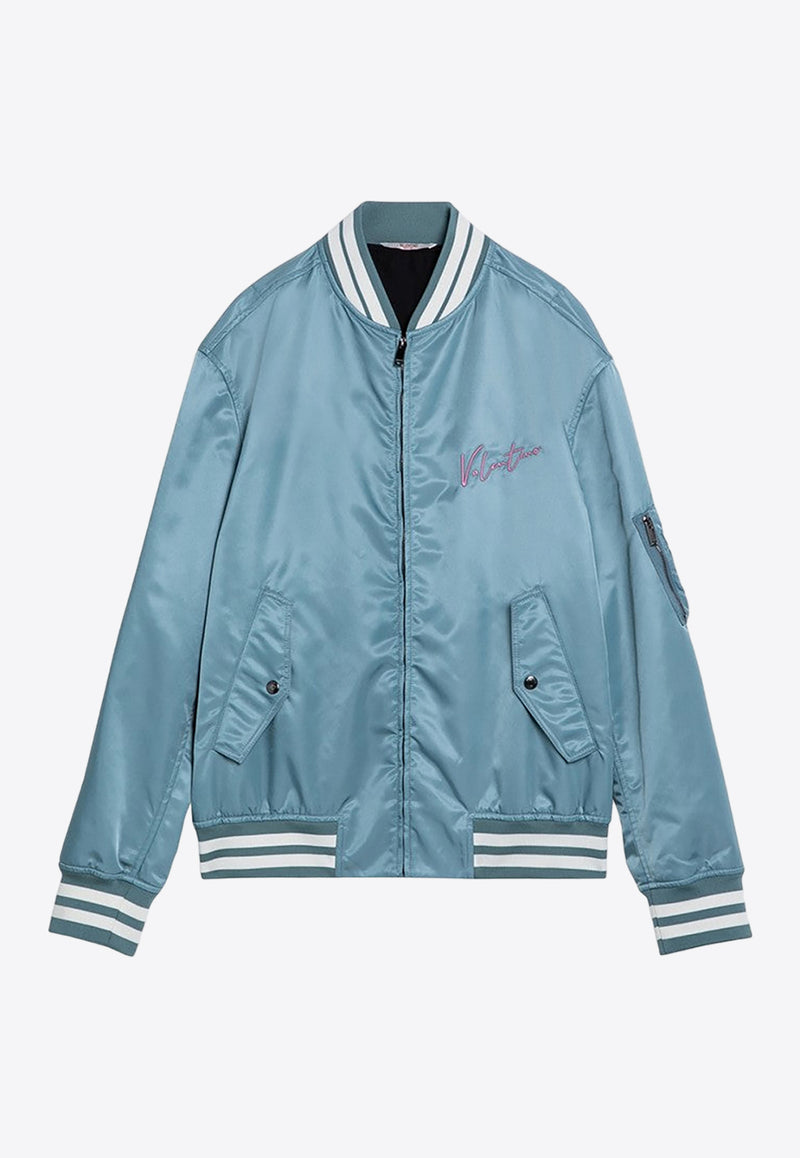 Valentino Signature VLogo Print Bomber Jacket Light Blue 5V3CIF15AD9/P_VALE-S02