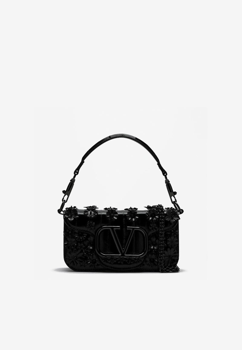 Valentino Small Loco Flower Applique Shoulder Bag Black 5W0B0K53CZP/P_VALE-0NO